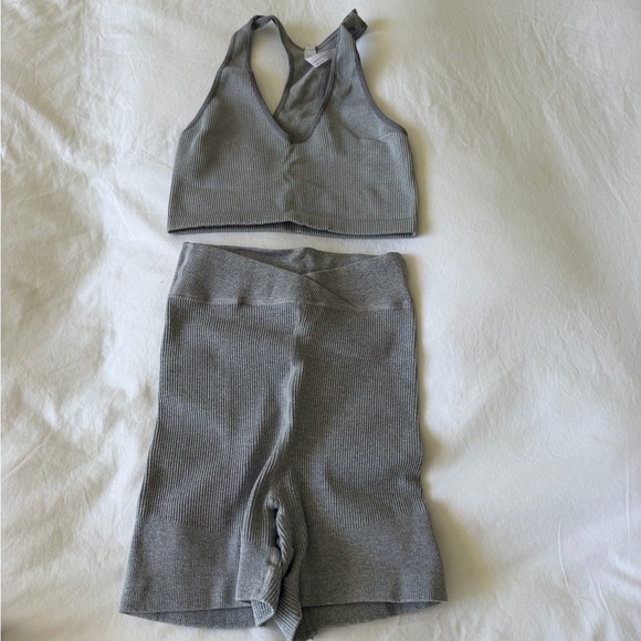 free people movement Other - Free People Seamless Gray Ribbed Workout Set - Crop Top & High-Waist Shorts
